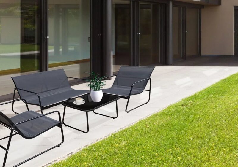 Градински мебели- комплект от 4 части, PVC ратан - цвят черен 