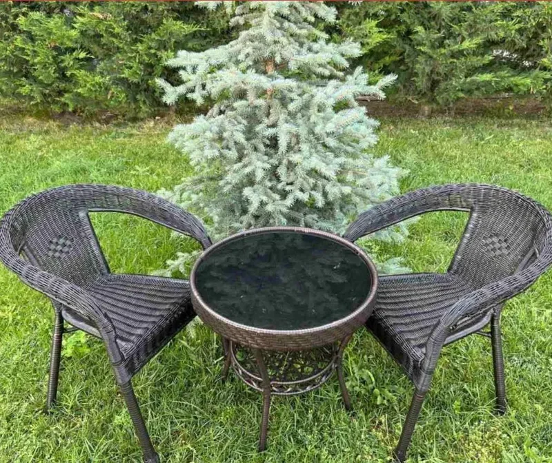 Градински ратанов комплект – 2 стола с маса и поставка