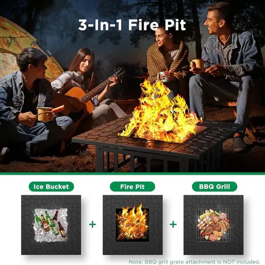 Марка: WerkBull3в1 маса 'Fire Pit' - BBQ, камина, ледарка На стоманен - Image 6