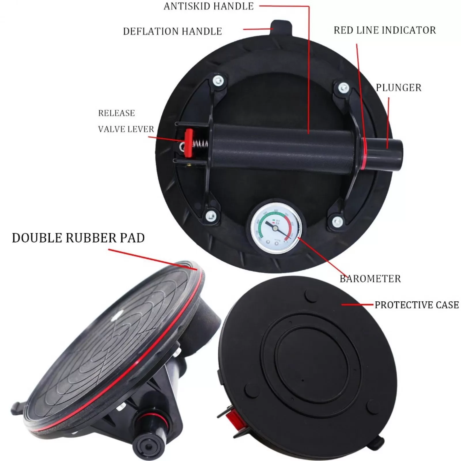 Вендуза с манометър за плочки, стъкла и др. вакуумна помпа Ø200 мм. HAWEK. 130 кг. - Image 2