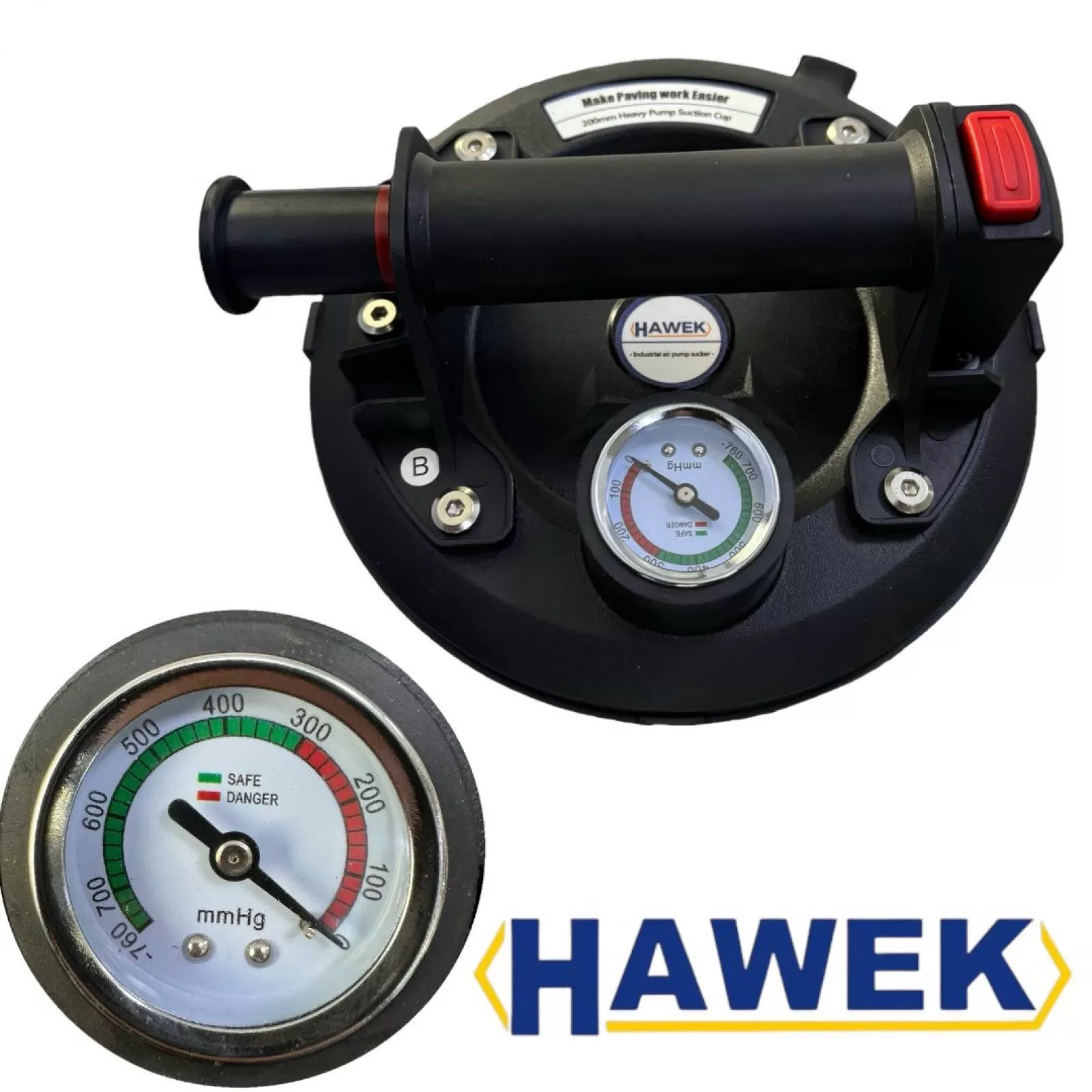 Вендуза с манометър за плочки, стъкла и др. вакуумна помпа Ø200 мм. HAWEK. 130 кг. - Image 5