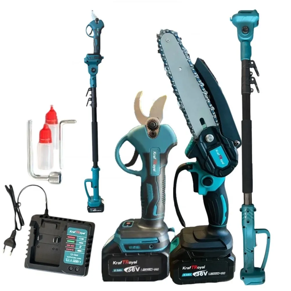 3 в 1 градински комплект KRAFT ROYAL 36V 8.0Ah включва ножица, резачка и телескопичен прът