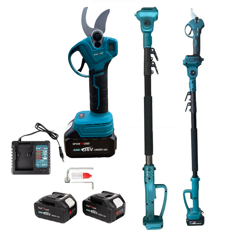 3 в 1 градински комплект KRAFT ROYAL 36V 8.0Ah включва ножица, резачка и телескопичен прът - Image 2