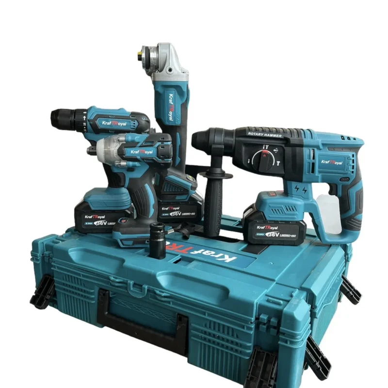 Акумулаторен перфоратор, ъглошлайф 125ММ, гайковерт и винтоверт 36V с 3 бр. батерии 8AH в куфар и зарядно KRAFT ROYAL