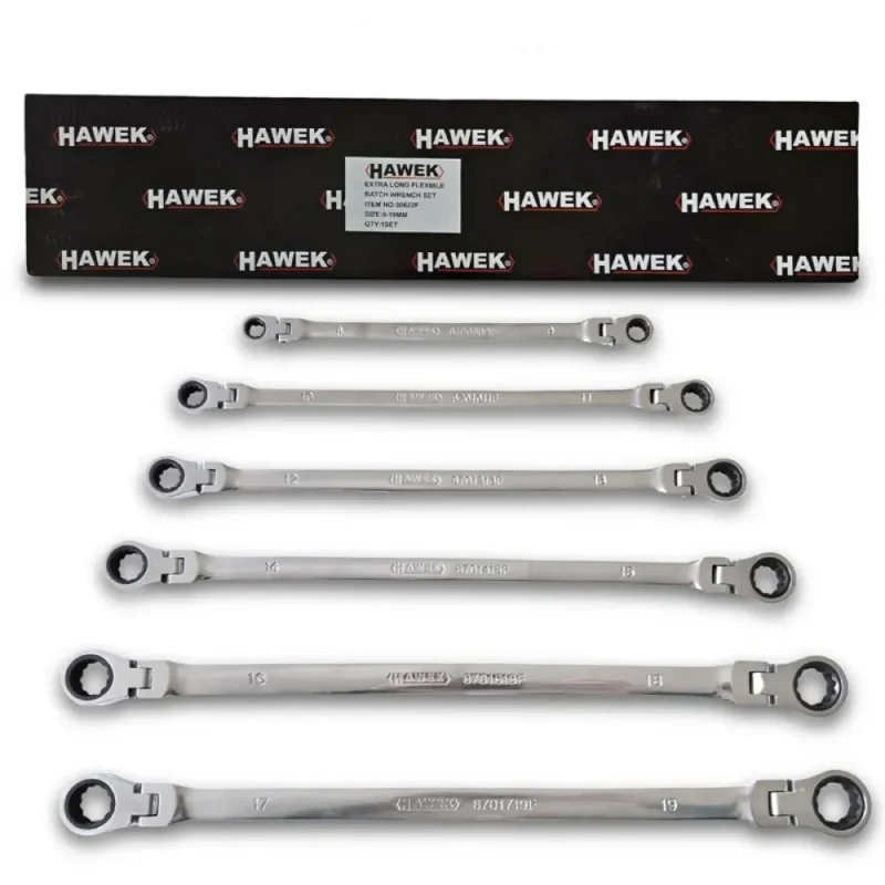 УДЪЛЖЕНИ ЗВЕЗДОГАЕЧНИ ТРЕСЧОТНИ КЛЮЧОВЕ С ЧУПЕЩО РАМО 8 – 19 ММ HAWEK – ПОЛСКИ