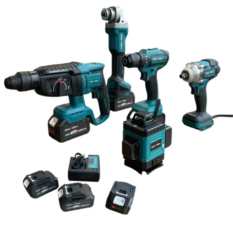 Акумулаторен Перфоратор, Ъглошлайф 125ММ, Гайковерт, Винтоверт и 4Д Лазерен Нивелир – 36V с 3 бр. батерии 8AH в куфар и зарядно KRAFT ROYAL