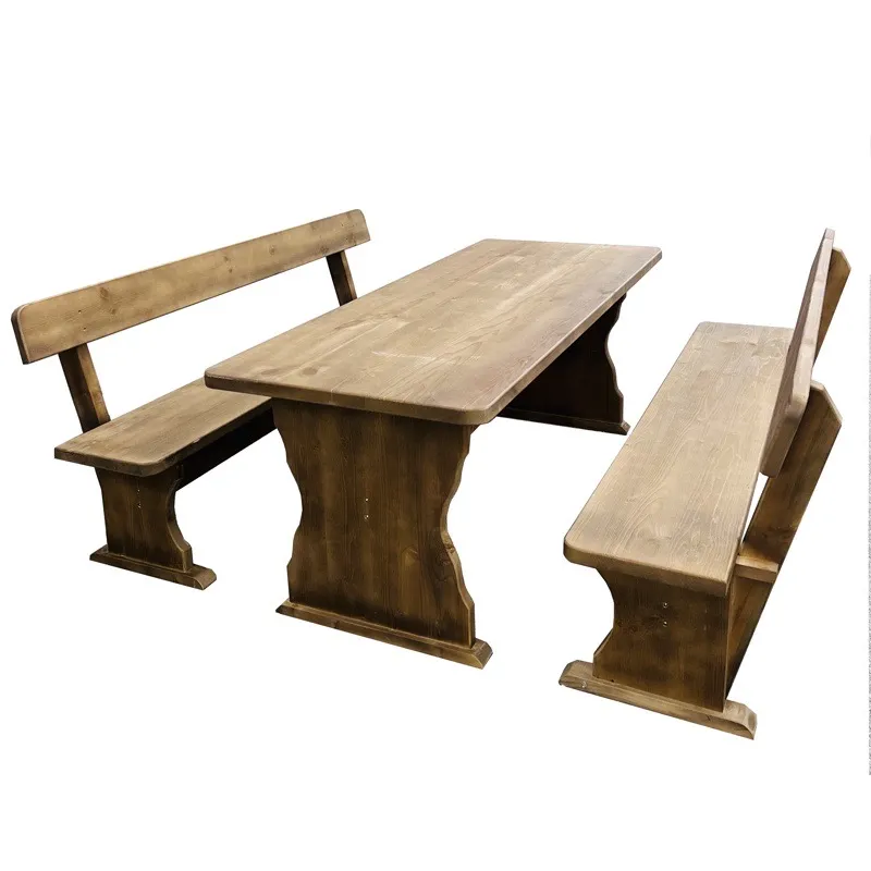 Дървен градински комплект маса и 2 пейки 120x80 | Баварски стил - Image 2