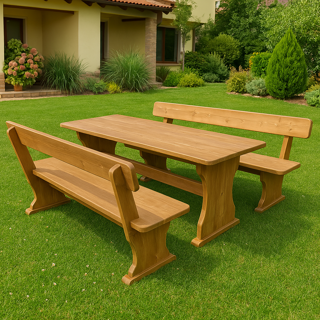 Дървен градински комплект маса и 2 пейки 120x80 | Баварски стил