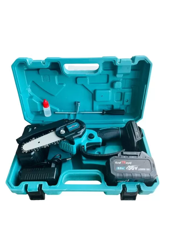 Мини акумулаторна безчеткова резачка KraftRoyal – Трион на батерии 36V с 2 вериги - Image 2