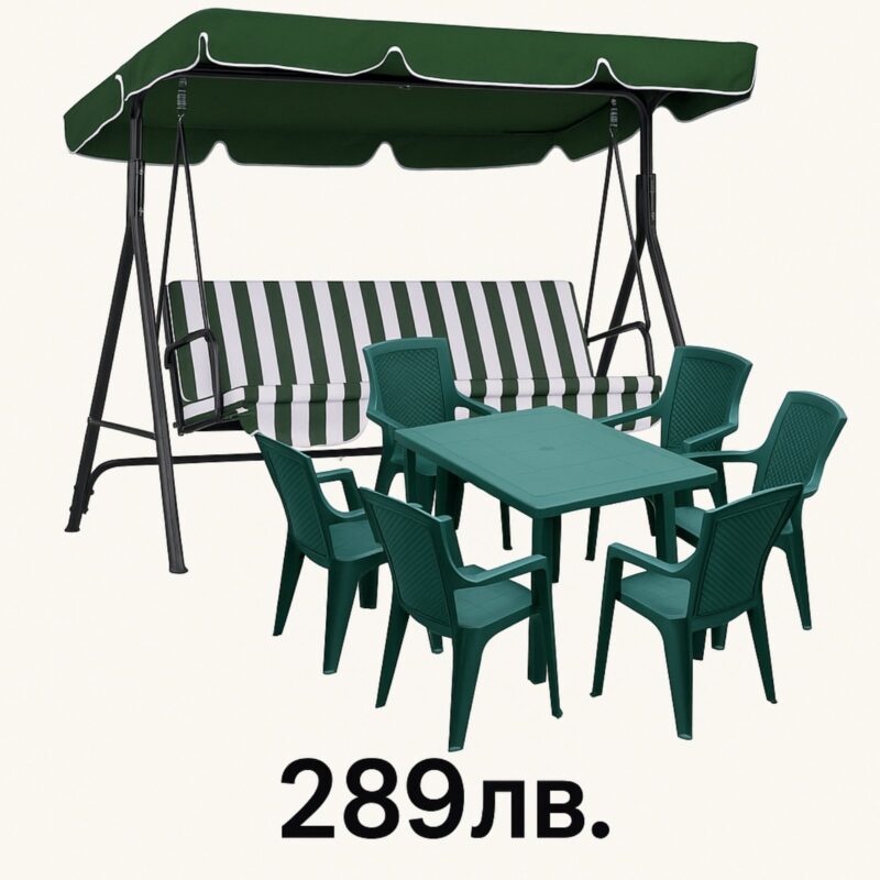 Комплект градинска маса с 6 стола + триместна градинска люлка – комфорт