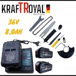 5в1 Универсален акумулаторен комплект KRAFTROYAL 36V 8Ah – винтоверт, гайковерт, саблен трион, верижен трион за клони и ъглошлайф - Image 7