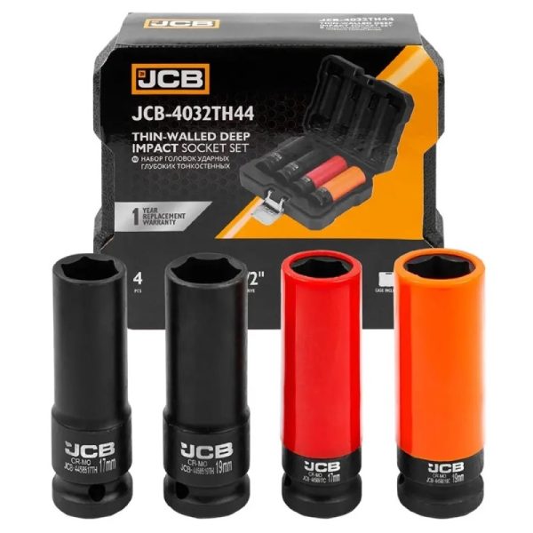 Комплект тънкостенни ударни вложки JCB 1/2" – 4 части