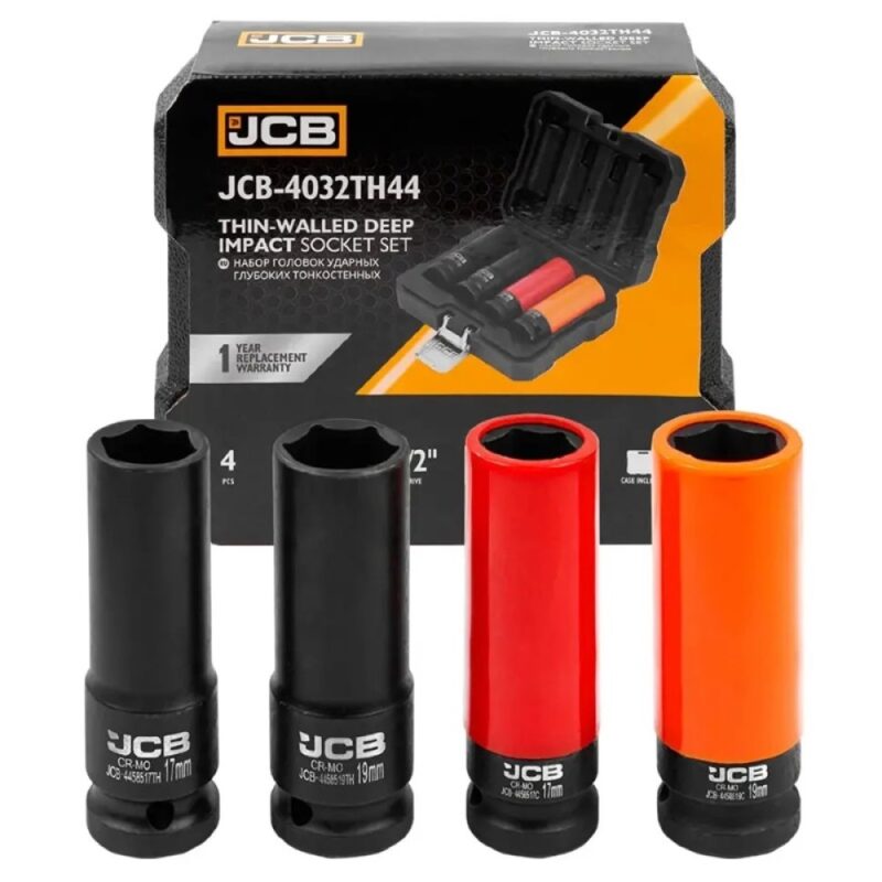 Комплект тънкостенни ударни вложки JCB 1/2" – 4 части