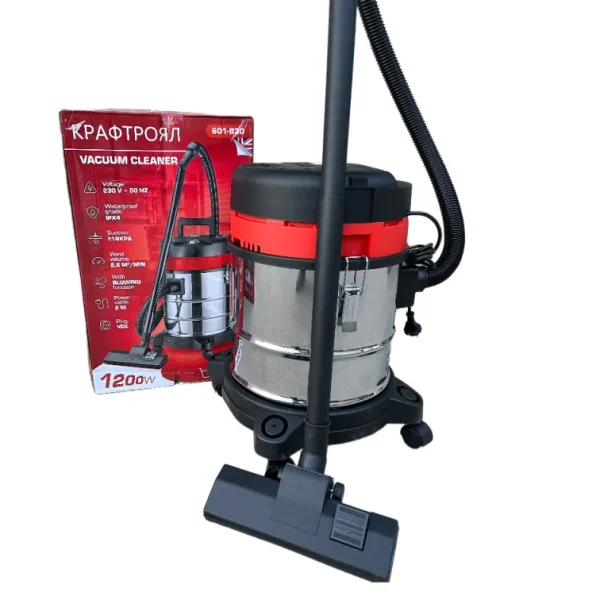 Индустриална прахосмукачка KRAFTROYAL 1200W – сухо и мокро, 30 л