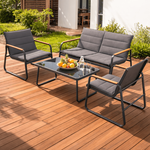 Градински Комплект NAPOLI – Диван, 2 Стола и Маса със Стъклен Плот